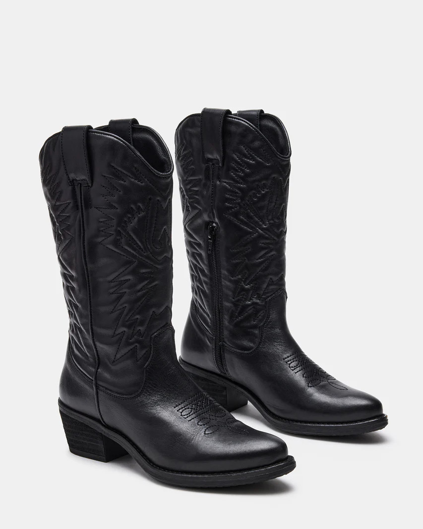 HAYWARD Black Leather Western Boots | Women's Leather Cowboy Boots | Steve Madden (US)