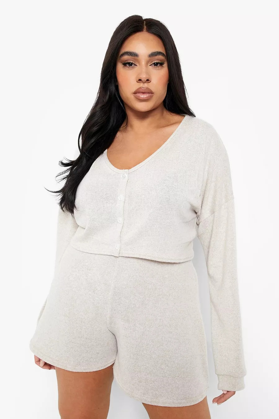 Plus Button Front Short Lounge Set | Boohoo.com (US & CA)