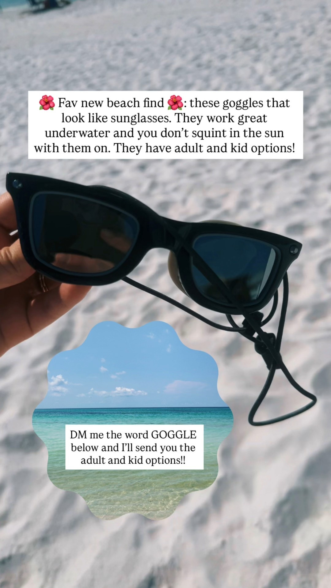 The cutest goggles that look like sunglasses! They work like sunglasses too so you don’t squint in the sun! Linking adult and kid options. ☀️ 

#LTKFindsUnder50 #LTKSwim