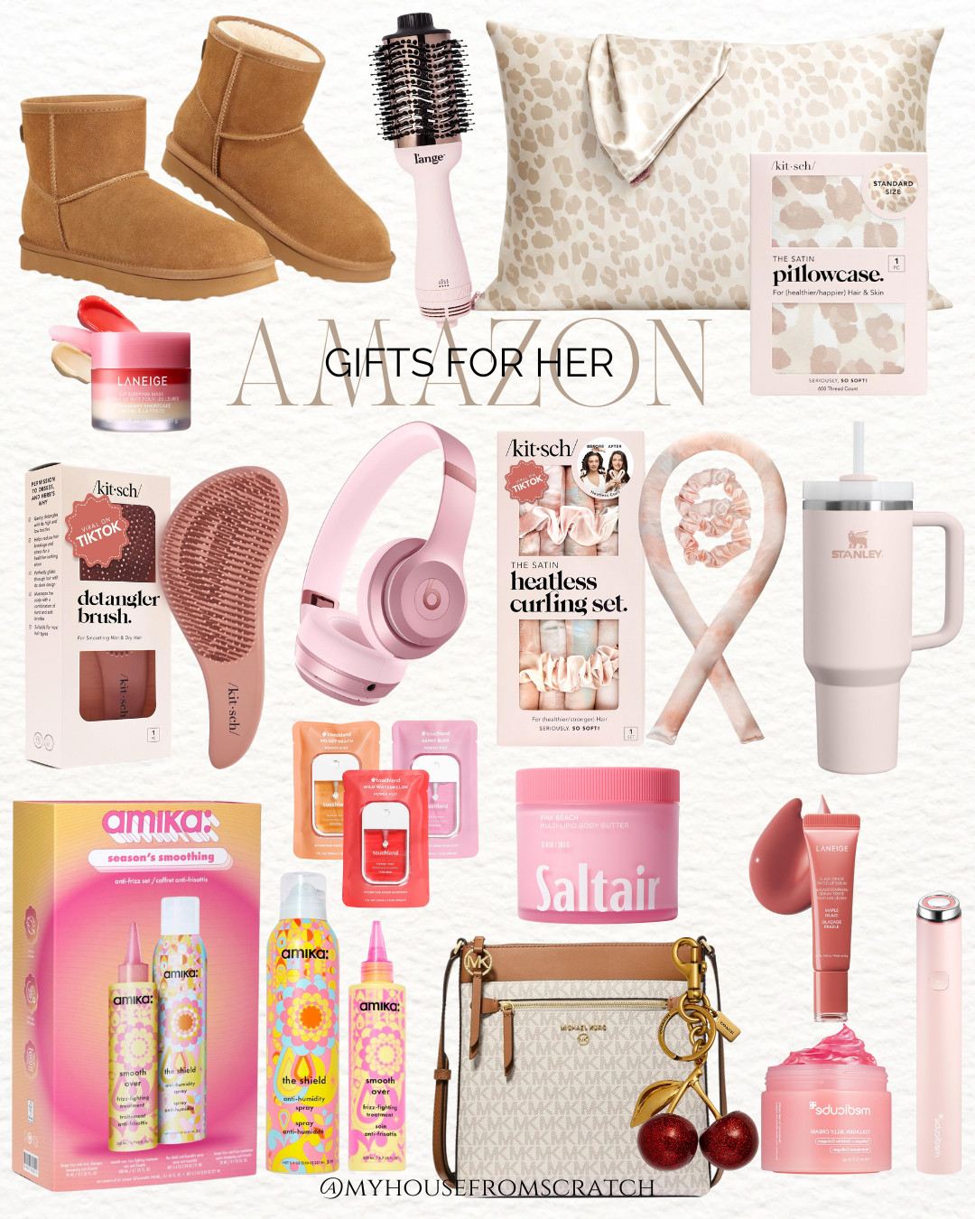 Amazon Gifts for her: Shoes, Pillow cases, roundbrush, Lip balm, Lim moisterizer, Hairbrush, Headphones, Heatless curler, Stanley, Amika, Purse, Keychain. 

 #LTKHoliday #LTKselfcare #LTKBeauty
