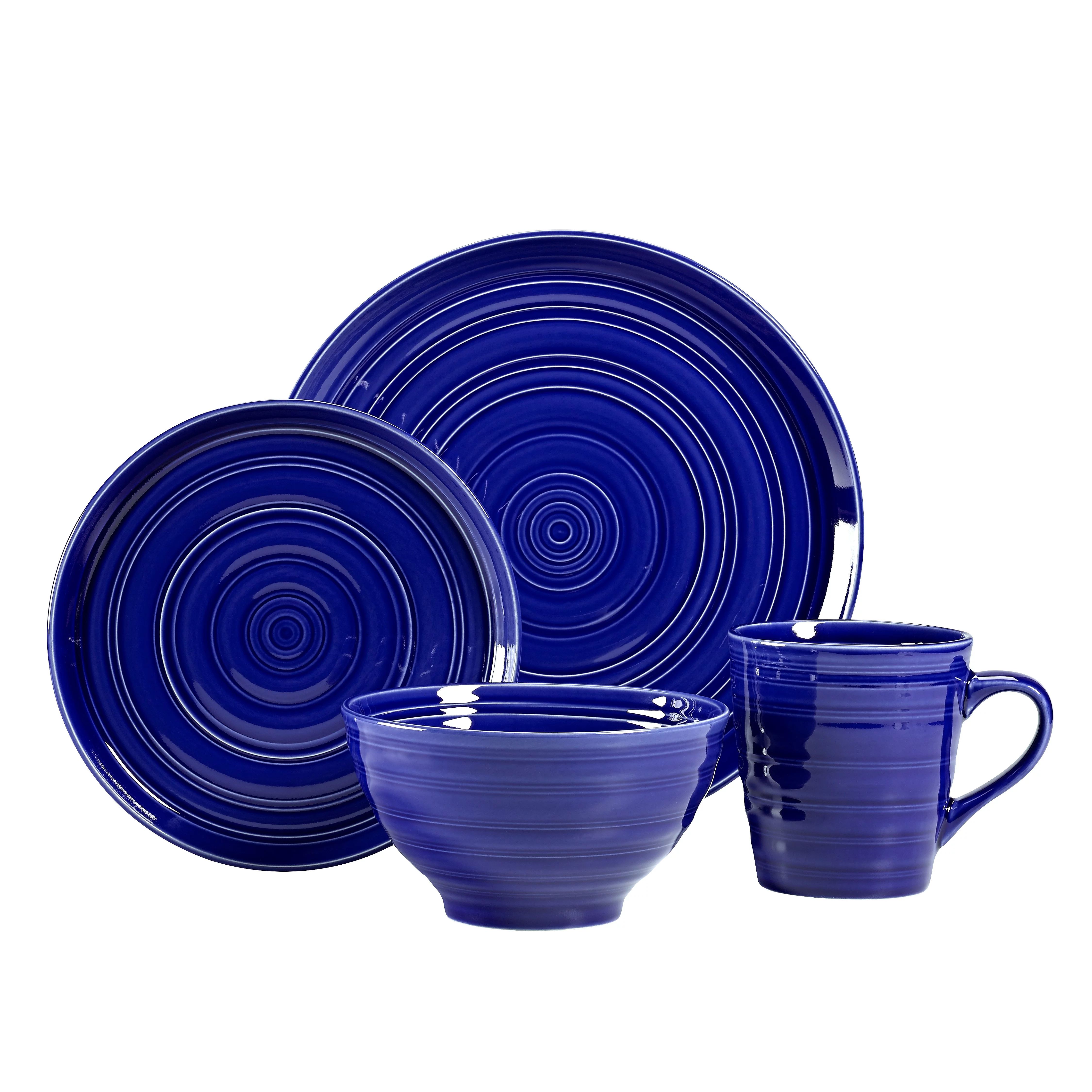 Over and Back 16 Piece Blue Porcelain Circles Dinnerware Set | Walmart (US)