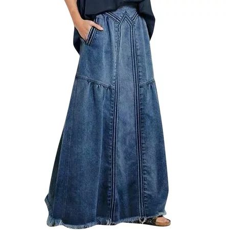 Women s Casual High Waist Denim Skirt Slim Fit A Line Jean Maxi Skirt Split Skirts for Women Swim Sk | Walmart (US)