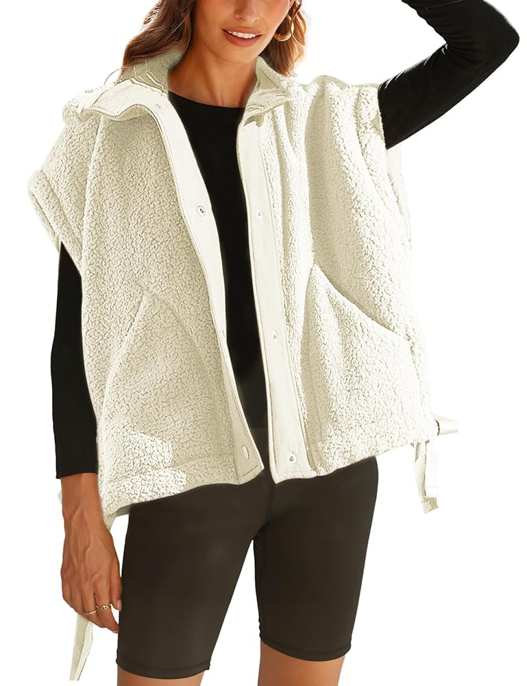 Gozoloma Women's Oversized Fleece Vest Sleeveless Casual Button Down Piecing Fuzzy Sherpa Gilet J... | Amazon (US)