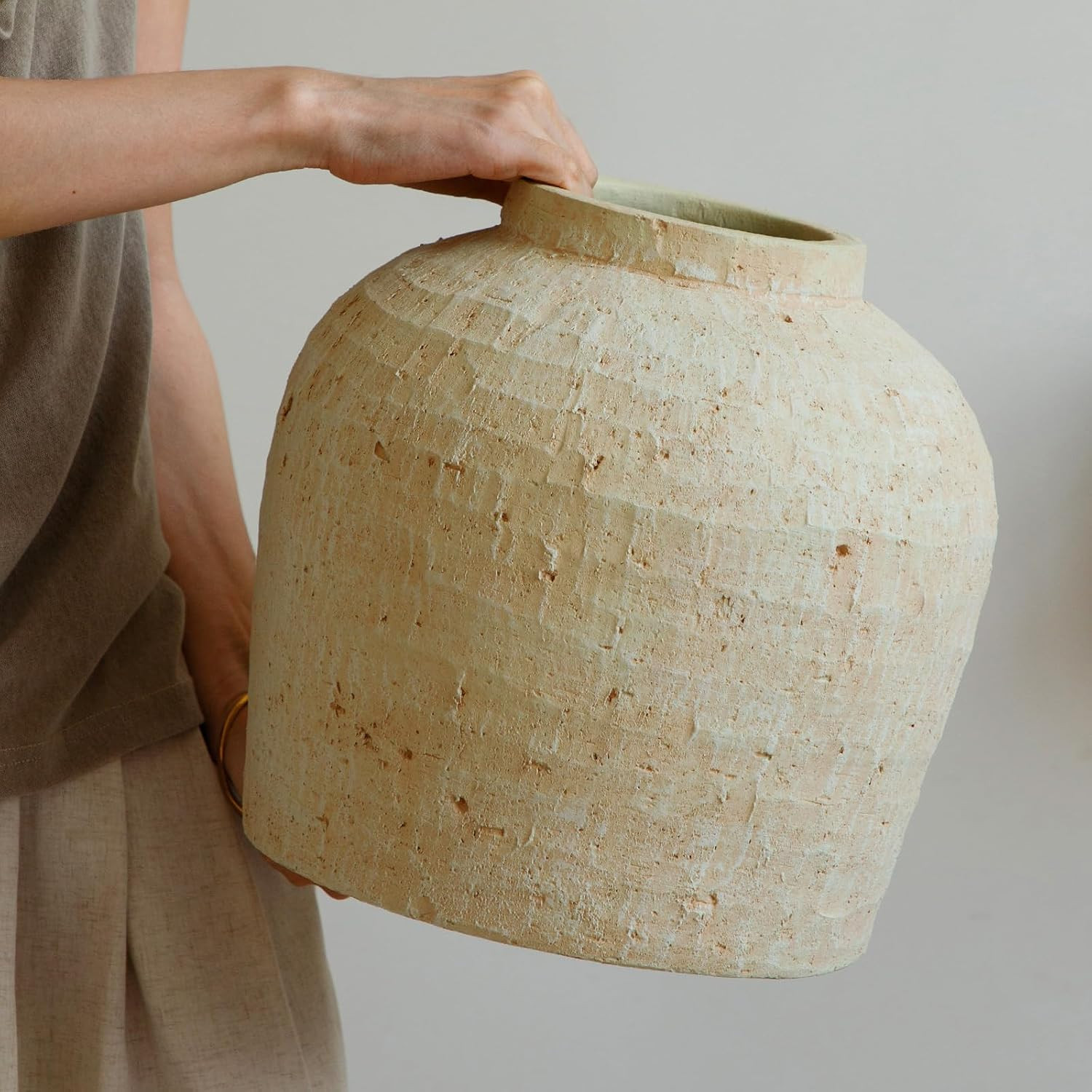 Large Ceramic Vase, Rustic Farmhouse Terracotta Vase for Home Decor | Amazon (US)