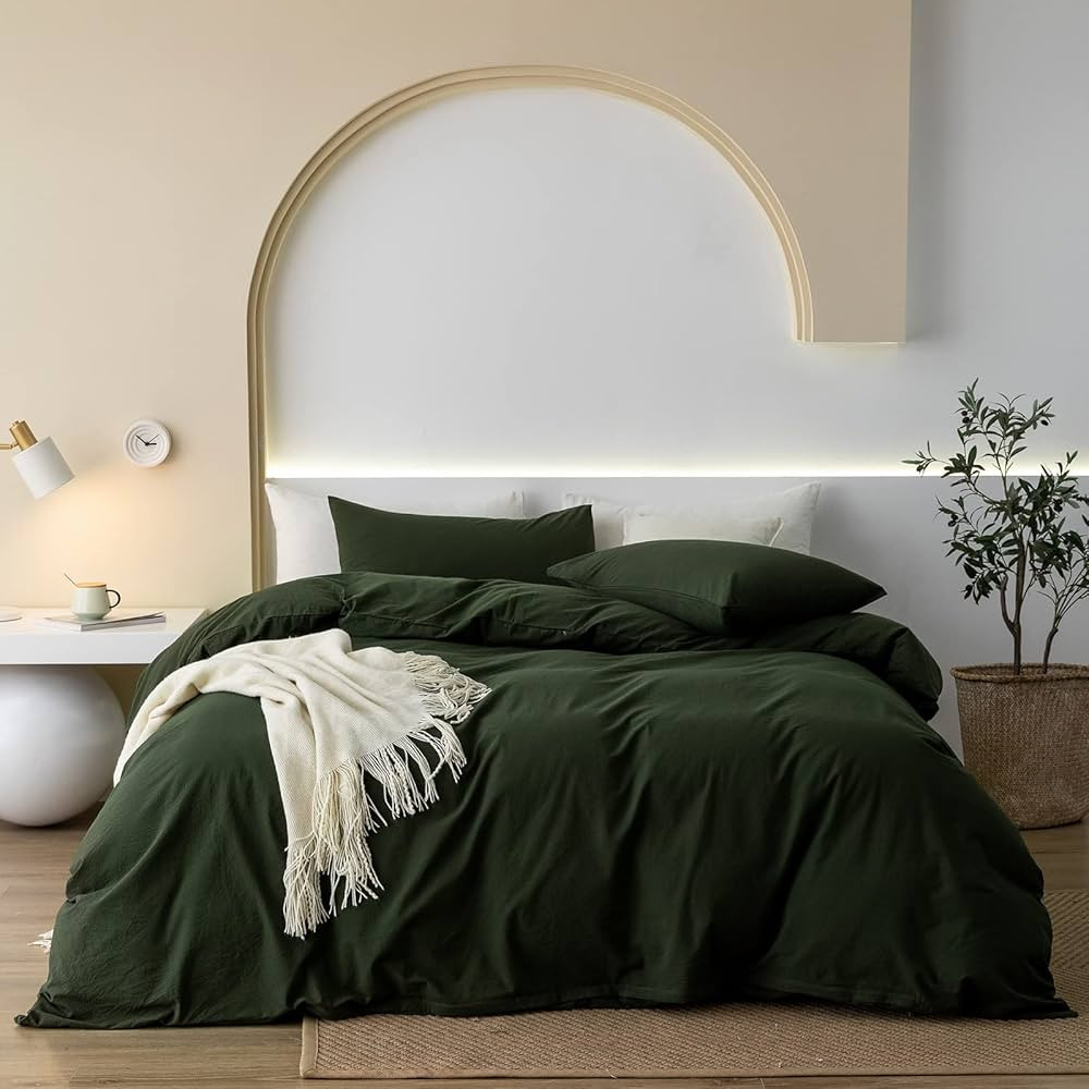 100% Washed Cotton Duvet Cover Set Comfy Simple Style Soft Breathable Textured Durable Linen Feel... | Amazon (US)