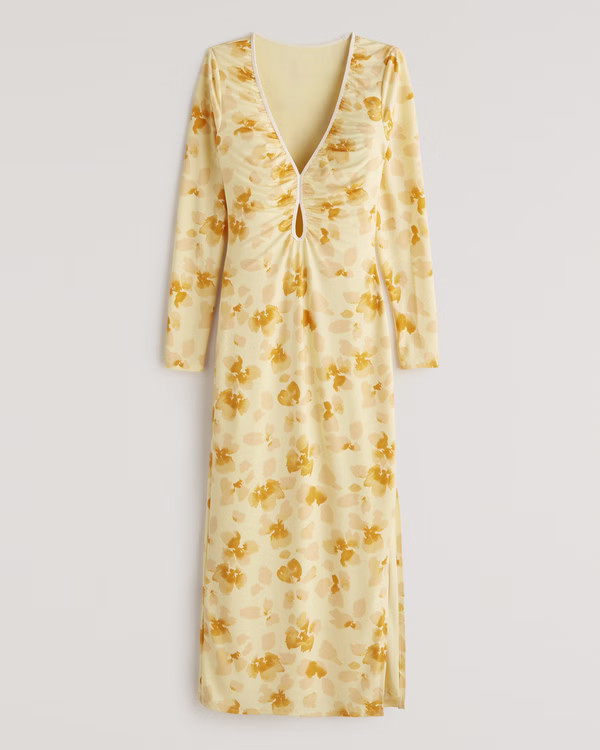 Long-Sleeve Keyhole Knit Midi Dress | Abercrombie & Fitch (US)