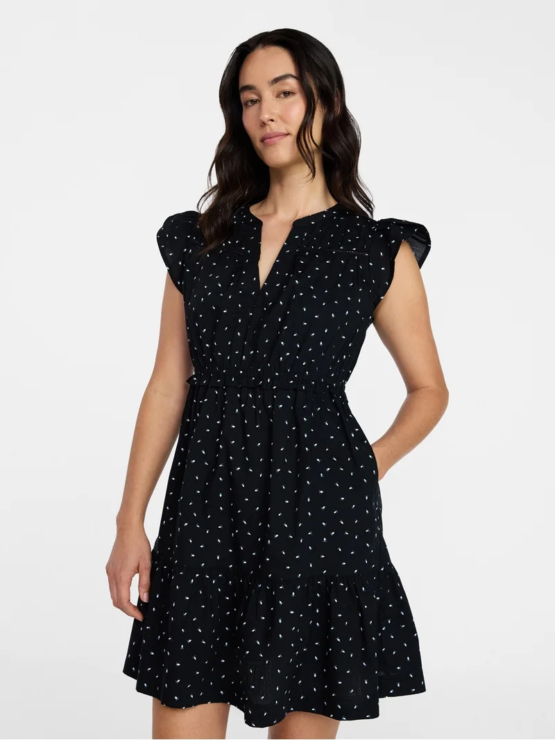 Time and Tru Women's Cotton Flutter Sleeve Mini Dress, Sizes XS-XXXL | Walmart (US)