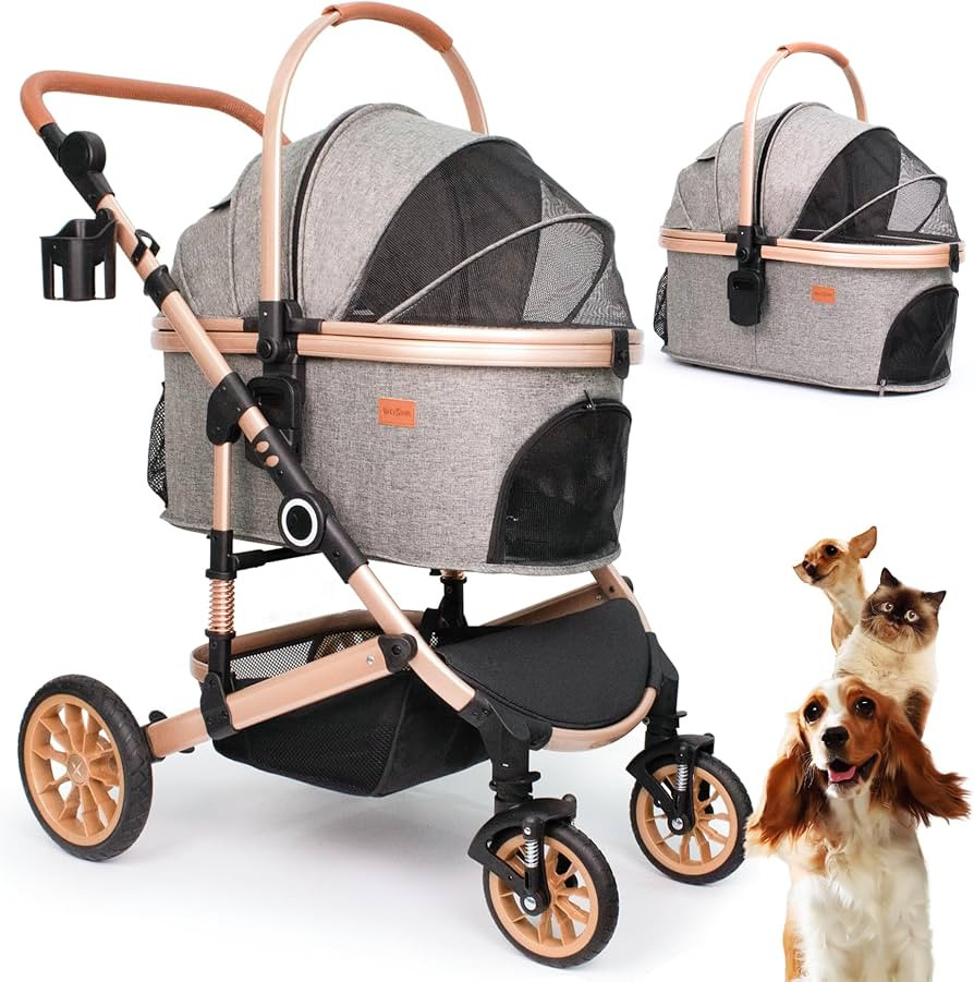 Pet Stroller with 4 Wheels, Foldable Pet Travel Carrier for Small/Medium Dogs Cats up to 50lbs, D... | Amazon (US)
