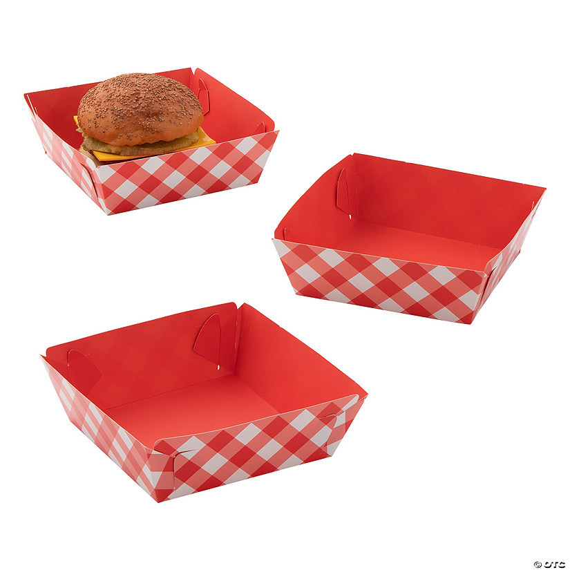 Red Gingham Hamburger Paper Trays- 12 Ct. | Oriental Trading Company