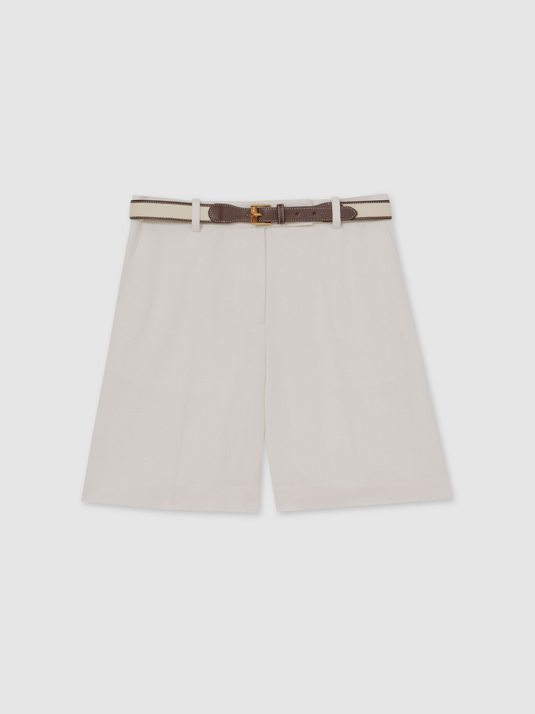 Petite Linen-Blend Bermuda Shorts in White | Reiss UK