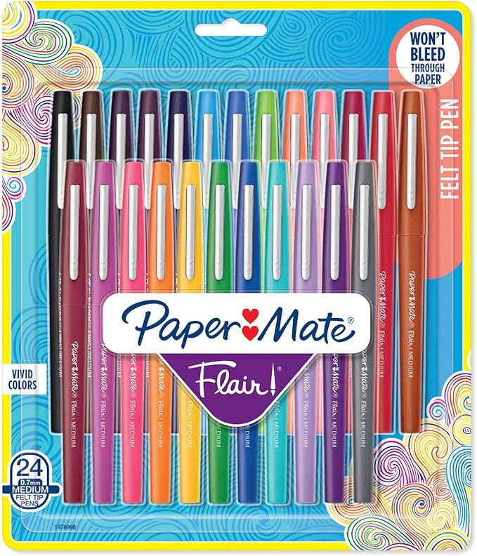 Paper Mate Flair Felt Tip Pens, Medium Point (0.7mm), Assorted Colors | Amazon (US)