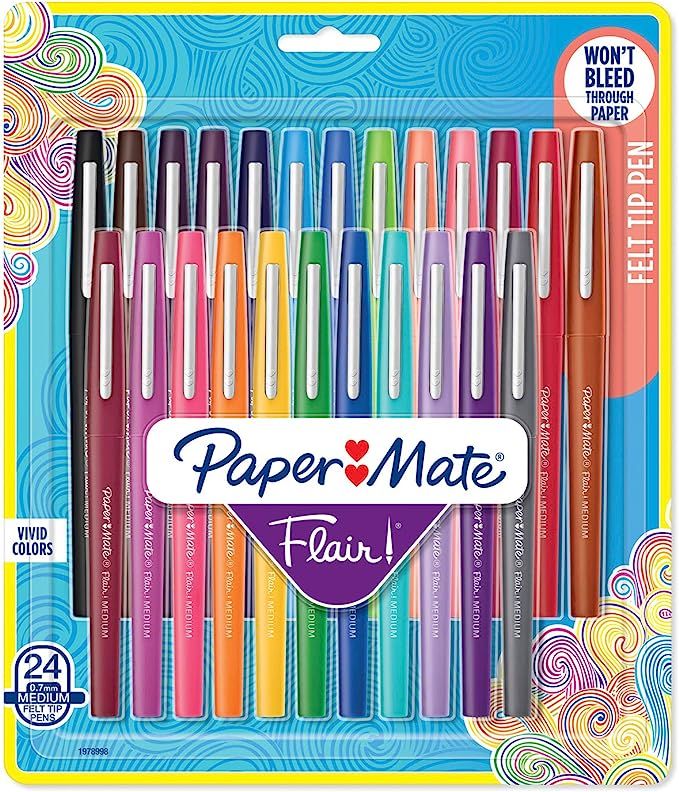 Paper Mate Flair Felt Tip Pens, Medium Point (0.7mm), Assorted Colors | Amazon (US)