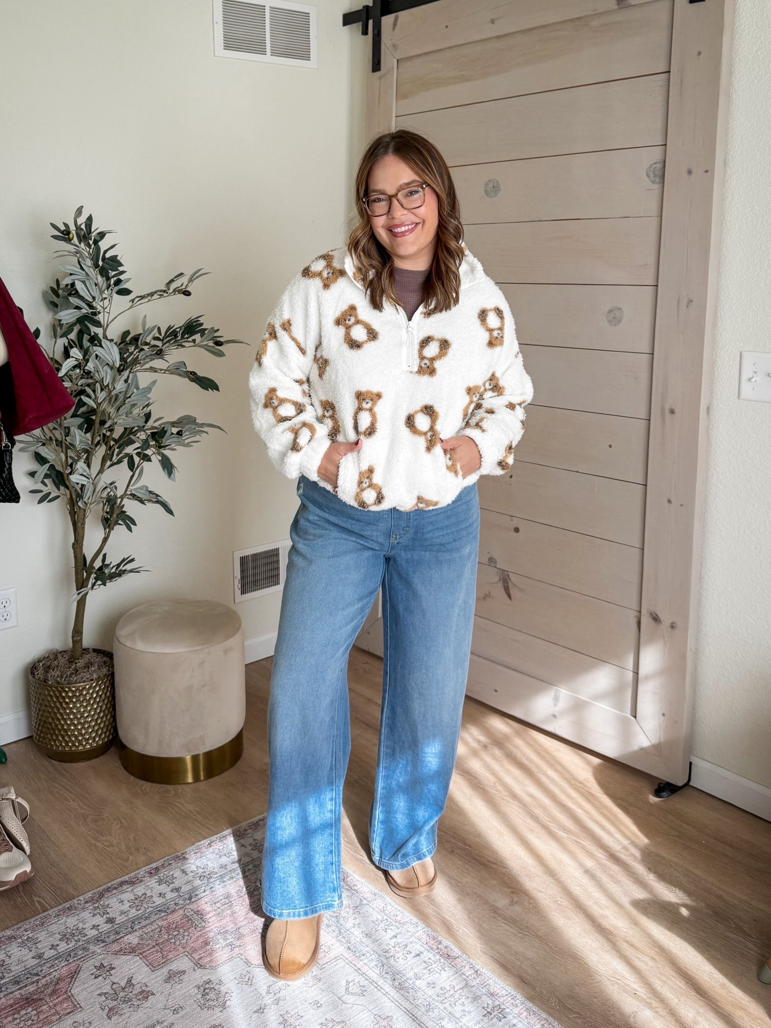 Adorable half zip pullover in a teddy bear pattern that comes in lots of print options / wearing size large in the jeans and 1x in the tops

#LTKFindsUnder50 #LTKStyleTip #LTKMidsize