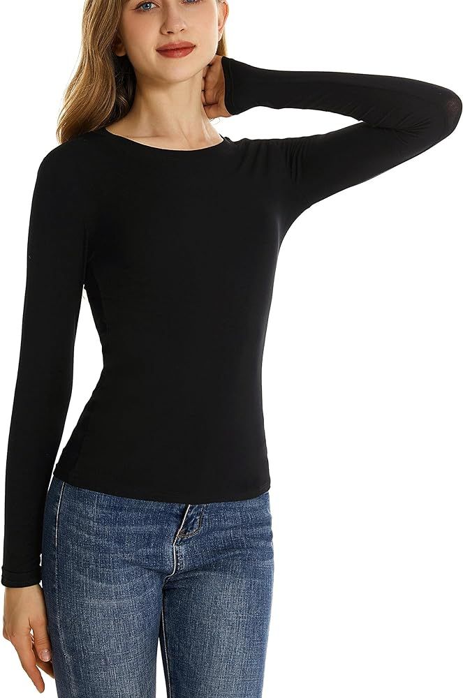 ACANI Long Sleeve Shirt Women Scoop Basic Stretchy Lightweight Layering Women Tops | Amazon (CA)