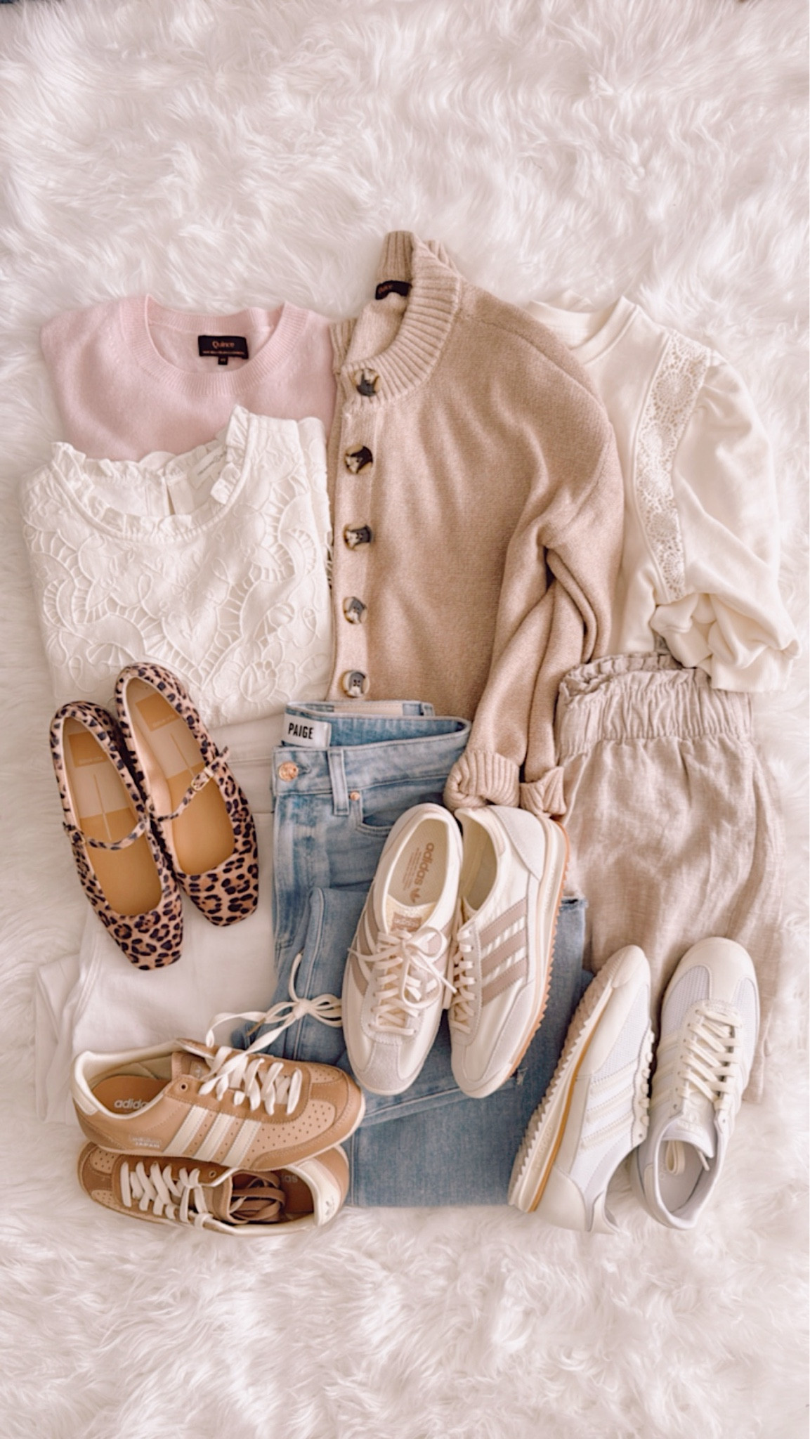 My everyday spring lineup lately. Soft neutrals, light wash denim, and the mix of leopard flats and retro sneakers just makes getting dressed so easy.

spring outfit ideas 2026, neutral spring outfits, light wash jeans outfit, leopard flats outfit, adidas sneakers women, casual spring style

#LTKSeasonal #LTKOver40 #LTKWorkwear