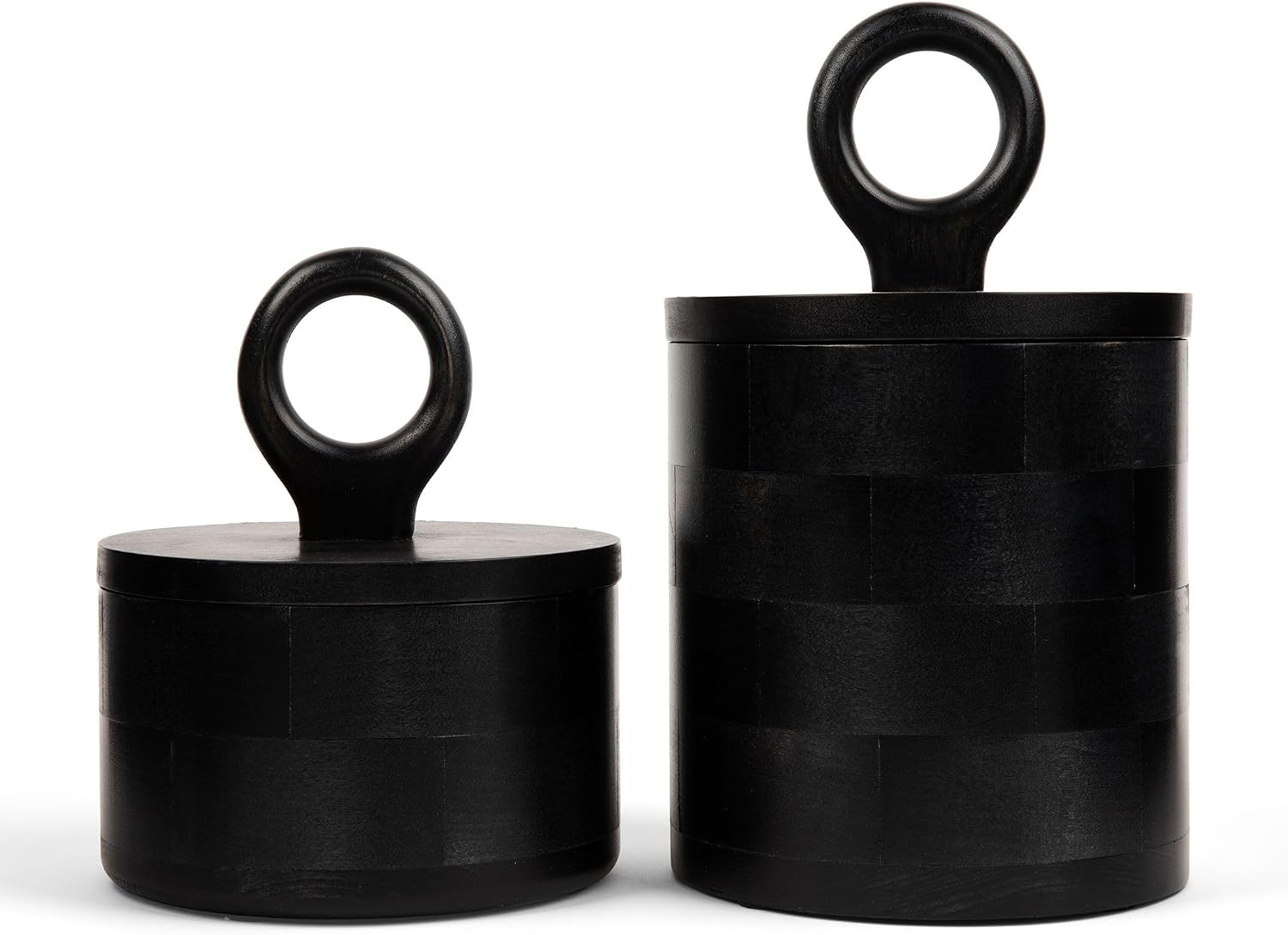 Premium Designer Black Wood Canister with Lids - Set of 2 - Decorative Jars for Kitchen Decor, Dining Room and Pantry | Amazon (US)