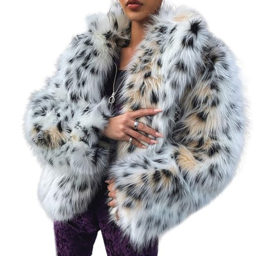 EDGBI Women Faux Fur Lapel Coat Luxury Shaggy Leopard Cardigan Jacket Sexy Warm Clothing for Winter Casual White F Yellow M | Amazon (US)