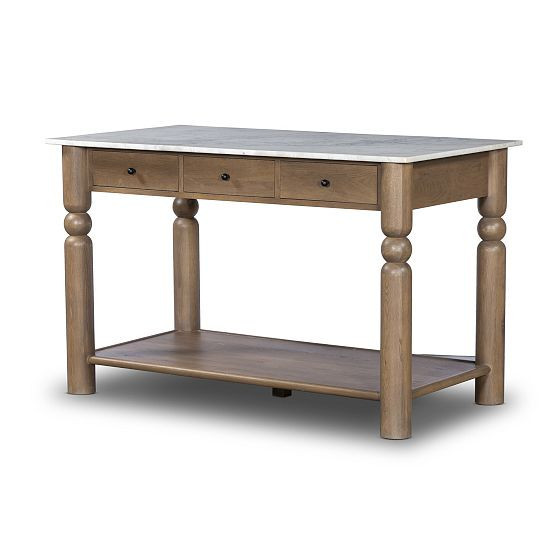 Babette Kitchen Island, Toasted Oak-White Marble-Black Iron | West Elm (US)