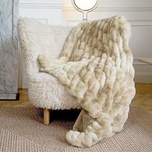 Faux Fur Blanket, Throw Blanket for Couch, Fluffy Blanket with Stretch Ruched Design, Ultra Soft ... | Amazon (US)