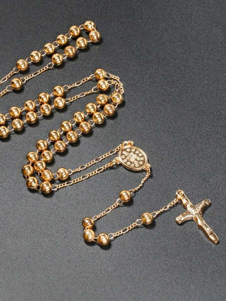 1Pc 6MM Metal Beads  Necklaces For Women Men Long Chain  Cross Pendant Necklace  Praye Jewelry | ... | SHEIN