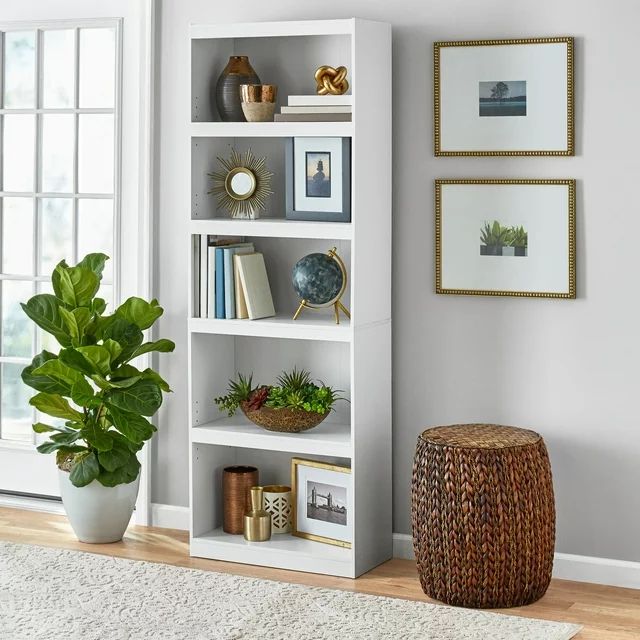 Mainstays Framed 5-Shelf Bookcase, White | Walmart (US)