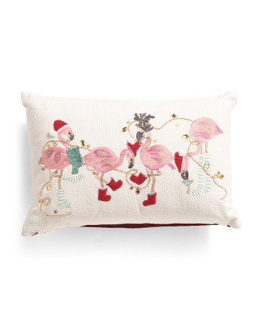 13x19 Embroidered Holiday Flamingos Pillow | TJ Maxx