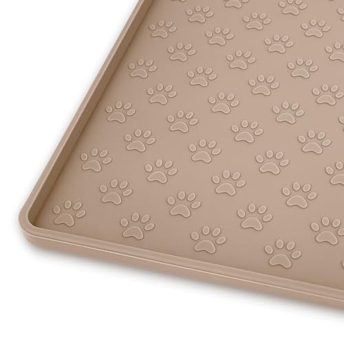 Ptlom Silicone Dog Food Mat Waterproof Pet Feeding Mat with High-Lips, Anti-Slip Dog Bowl Mat for Food & Water, Non-Spill Puppy Feeding Tray for Small, Medium & Large Dogs and Cats, Taupe | Amazon (US)