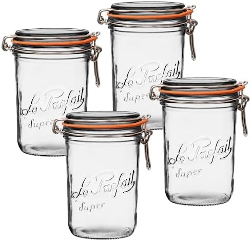 Le Parfait Super Terrine Jar | 32oz/Quart (Pack of 4) 1L French Glass Jar, Airtight Rubber Seal &... | Amazon (US)