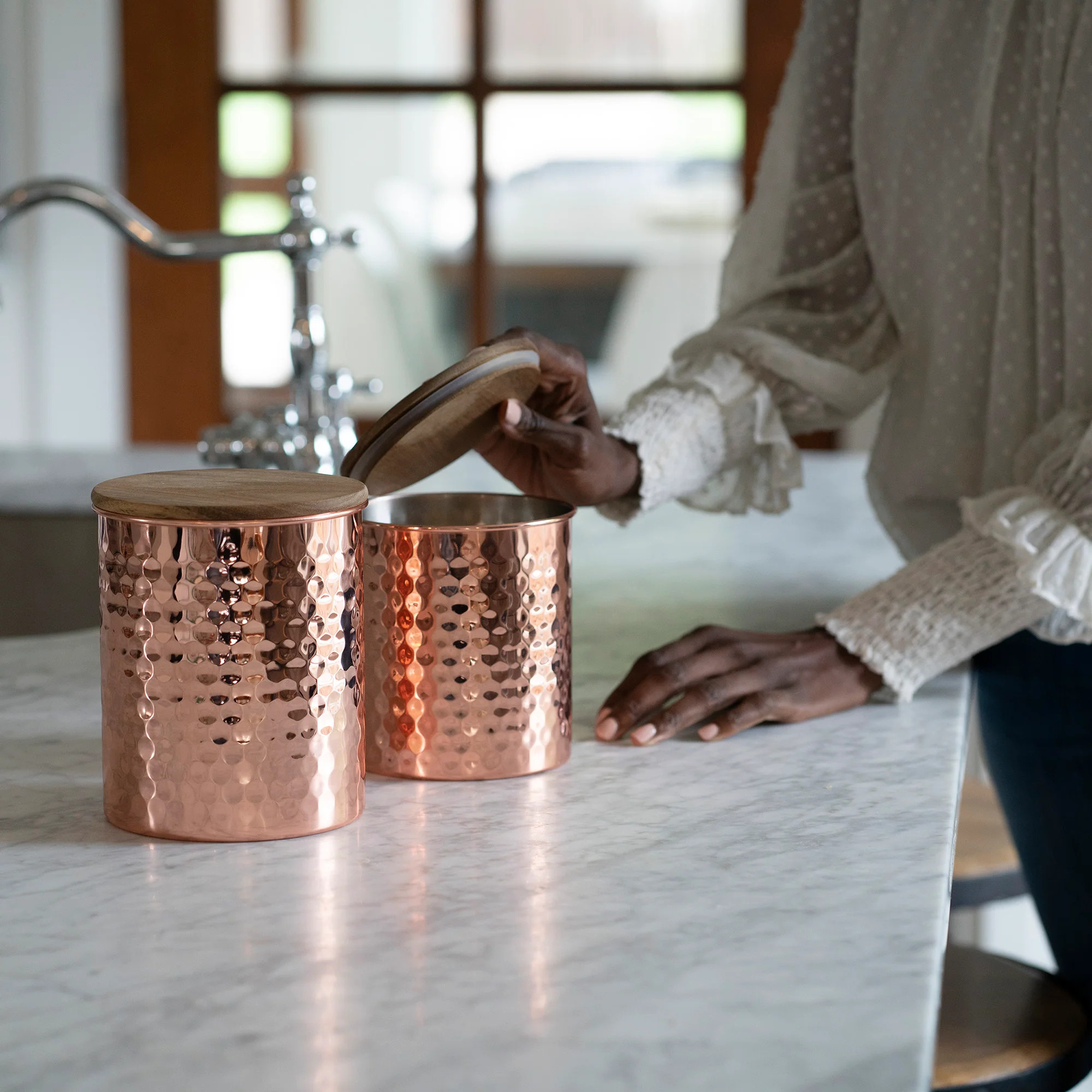 Set of 2 Large Hammered Copper Canisters | Uncommon James Home | Uncommon James