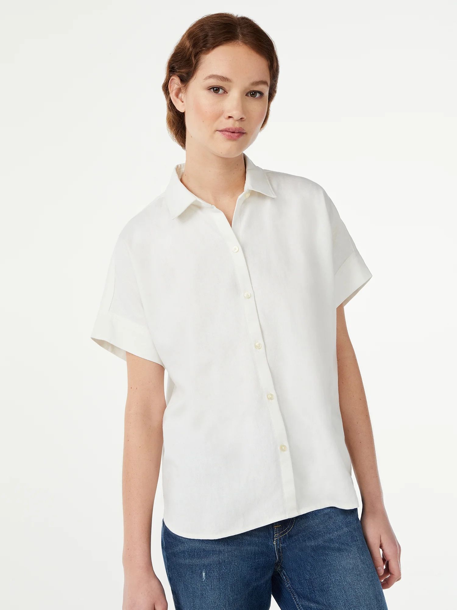 Free Assembly Women's Button Down Shirt with Short Sleeves | Walmart (US)