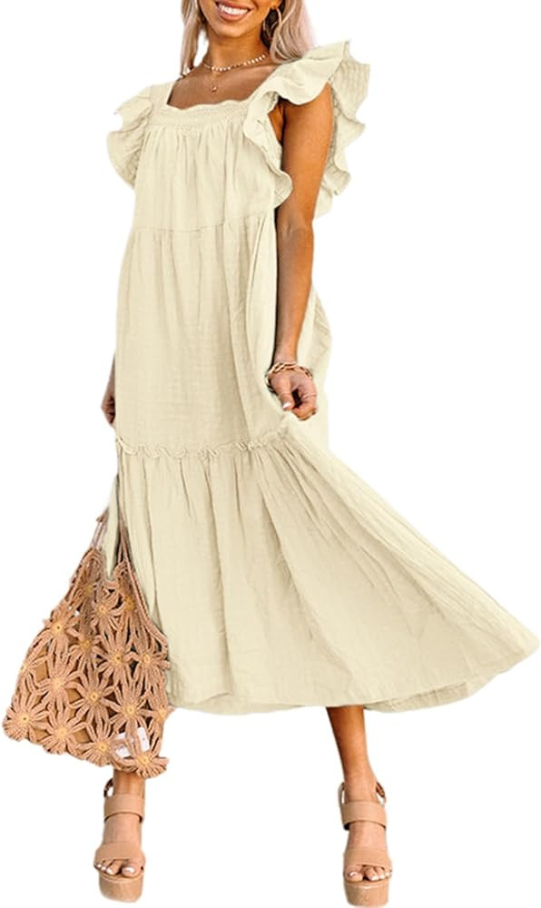 Dokotoo Maxi Dresses for Women 2024 Casual Square Collar Summer Dress off Shoulder Style Linen Dr... | Amazon (US)