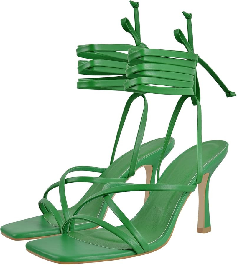 LISHAN Women's Stiletto High Heels Strappy Lace Up Sandals | Amazon (US)