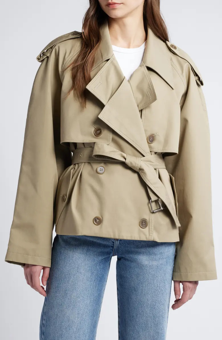 Pixie Market Oversize Crop Cotton Blend Trench Jacket | Nordstrom | Nordstrom