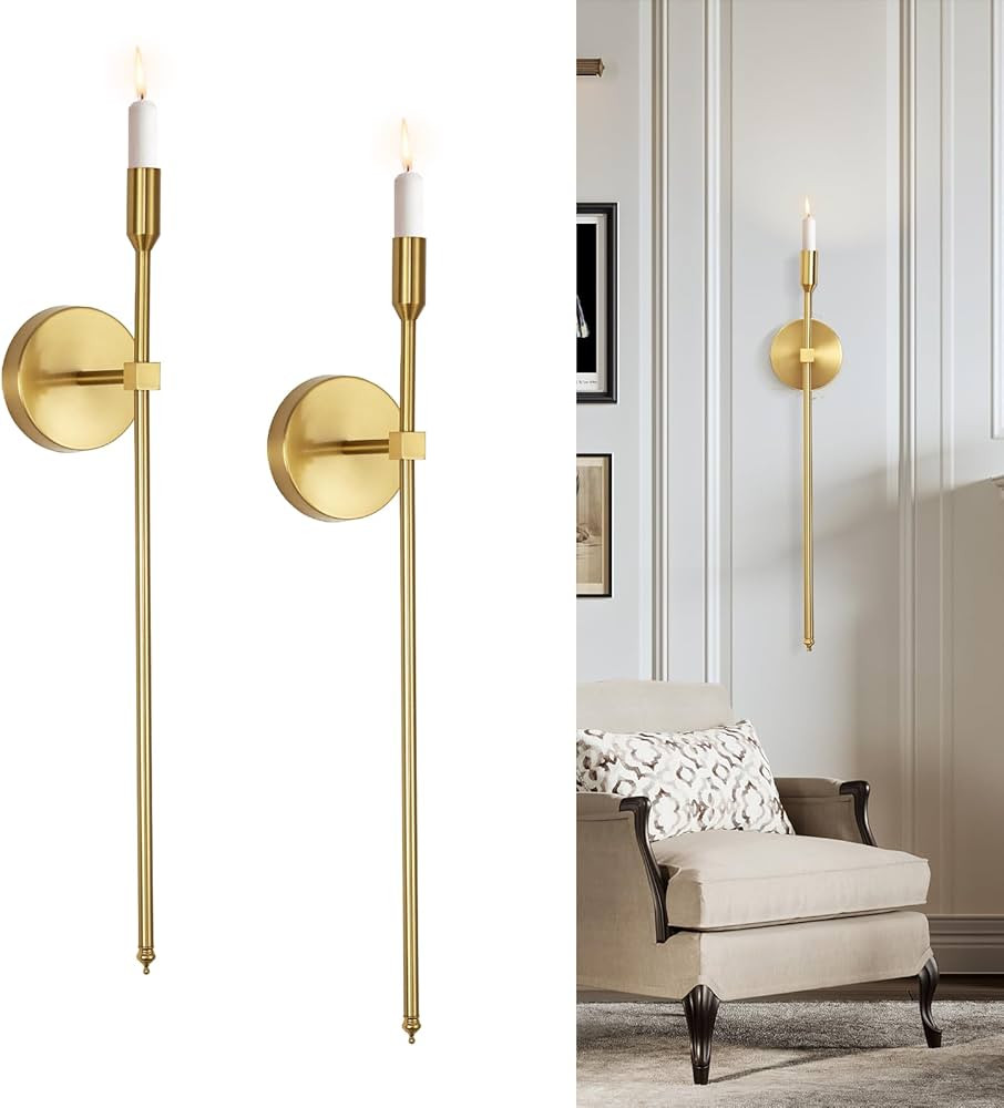 Gold Candle Sconces Long Wall Candle Holder, Set of 2 Large Wall Candle Sconce Modern Chic Home D... | Amazon (US)
