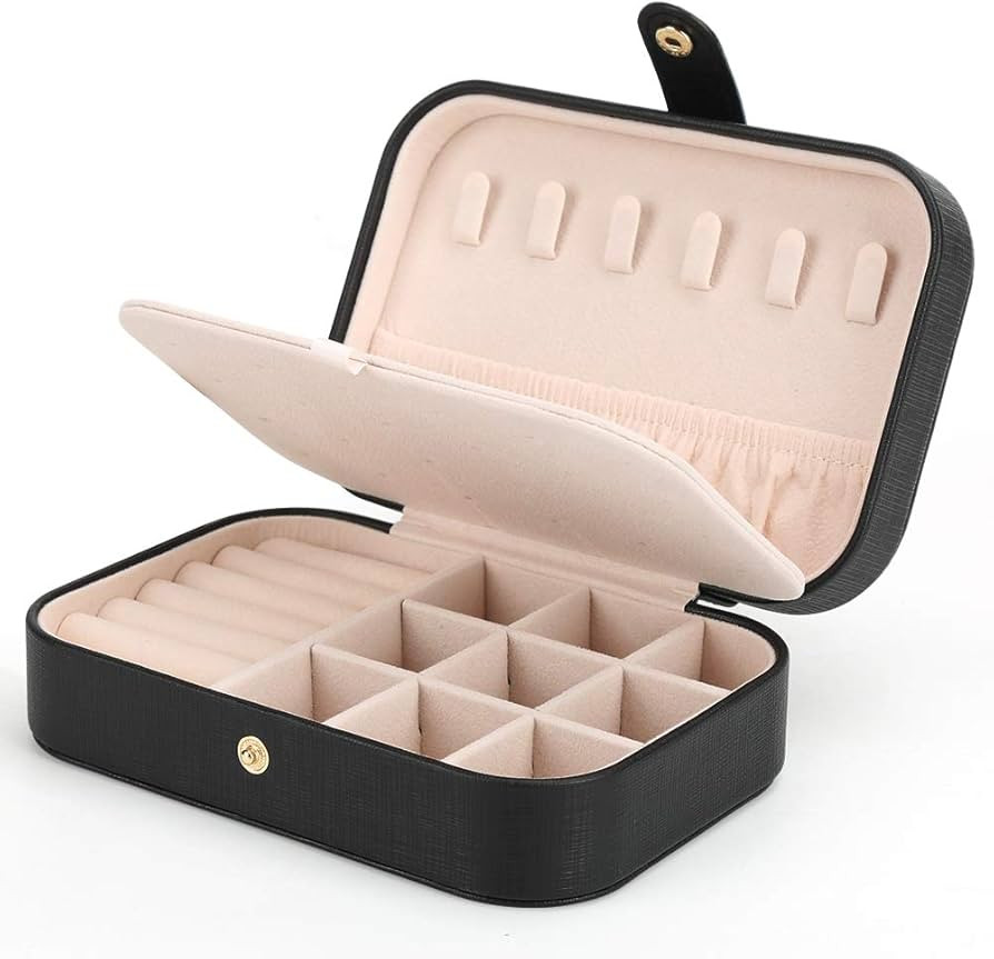 Small Jewelry Box Necklace Ring Storage Organizer Mini Jewelry case Double Layer Travel Jewelry O... | Amazon (US)