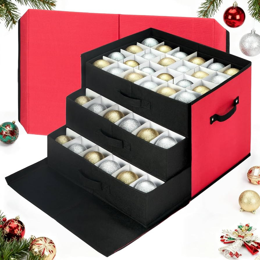 inin Christmas Ornament Storage Box with Adjustable Dividers,Stackable Drawer Ornament Organizers... | Amazon (US)