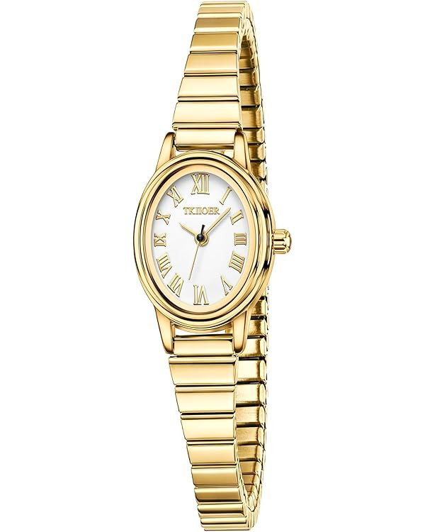 TKIIOER Small Gold Watches for Women, Easy to Read Dial Ladies Analog Watch, Oval Case, Stainless... | Amazon (US)