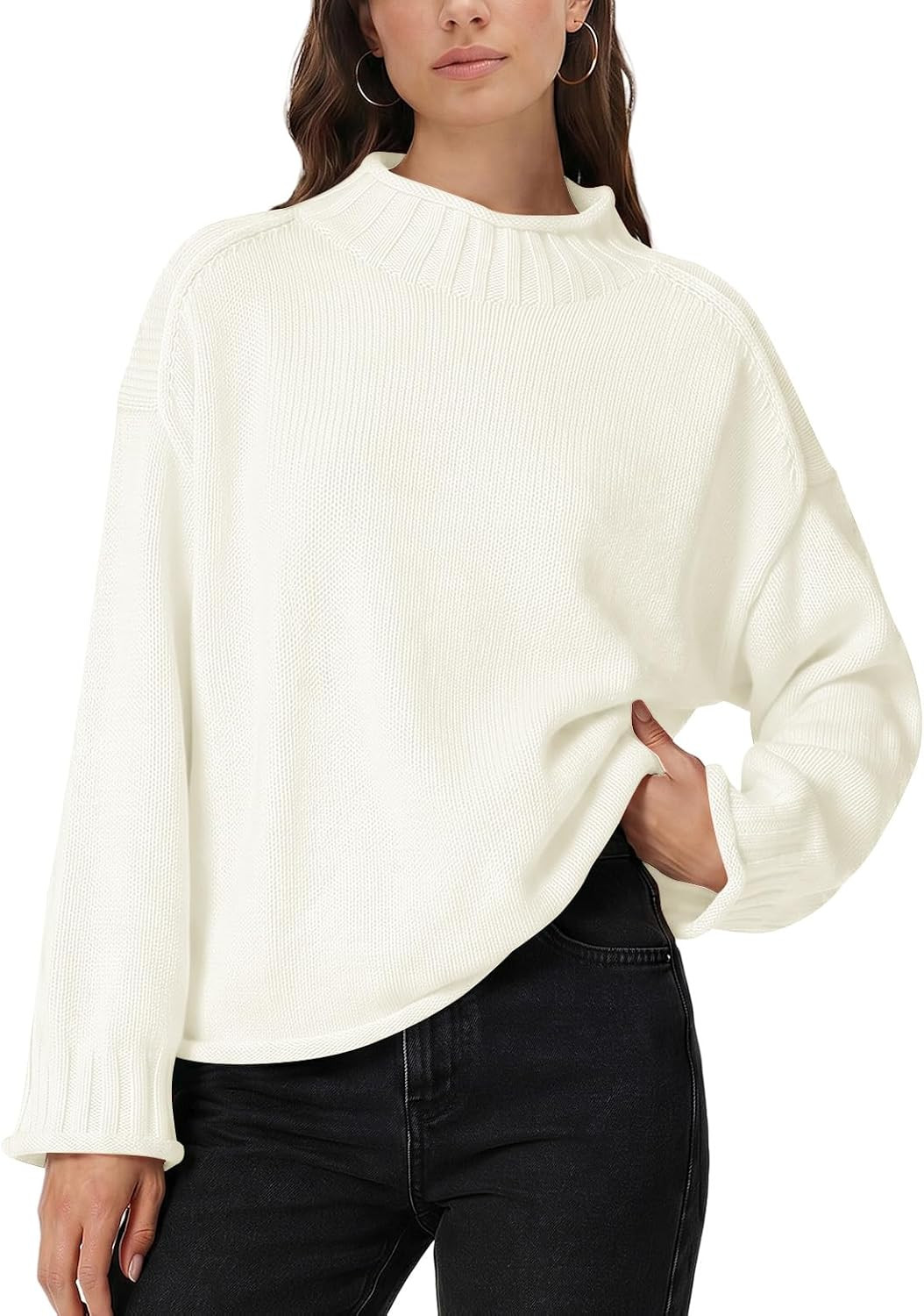 LOMON Womens Sweater Oversized Long Sleeve Tops Mock Neck Fall Winter Cloth | Amazon (US)