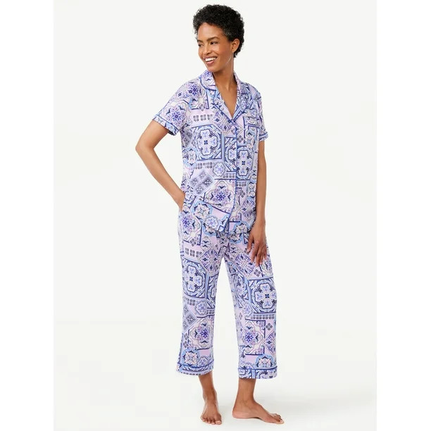 Joyspun Women's Notch Collar Top and Capris Sleep Set, 2-Piece, Sizes S to 3X | Walmart (US)