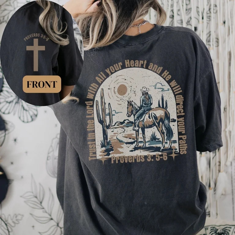 Boho Western Christian Religious Bible Verse Cowgirl Faith T-Shirt All Size S-5Xl | Walmart (US)