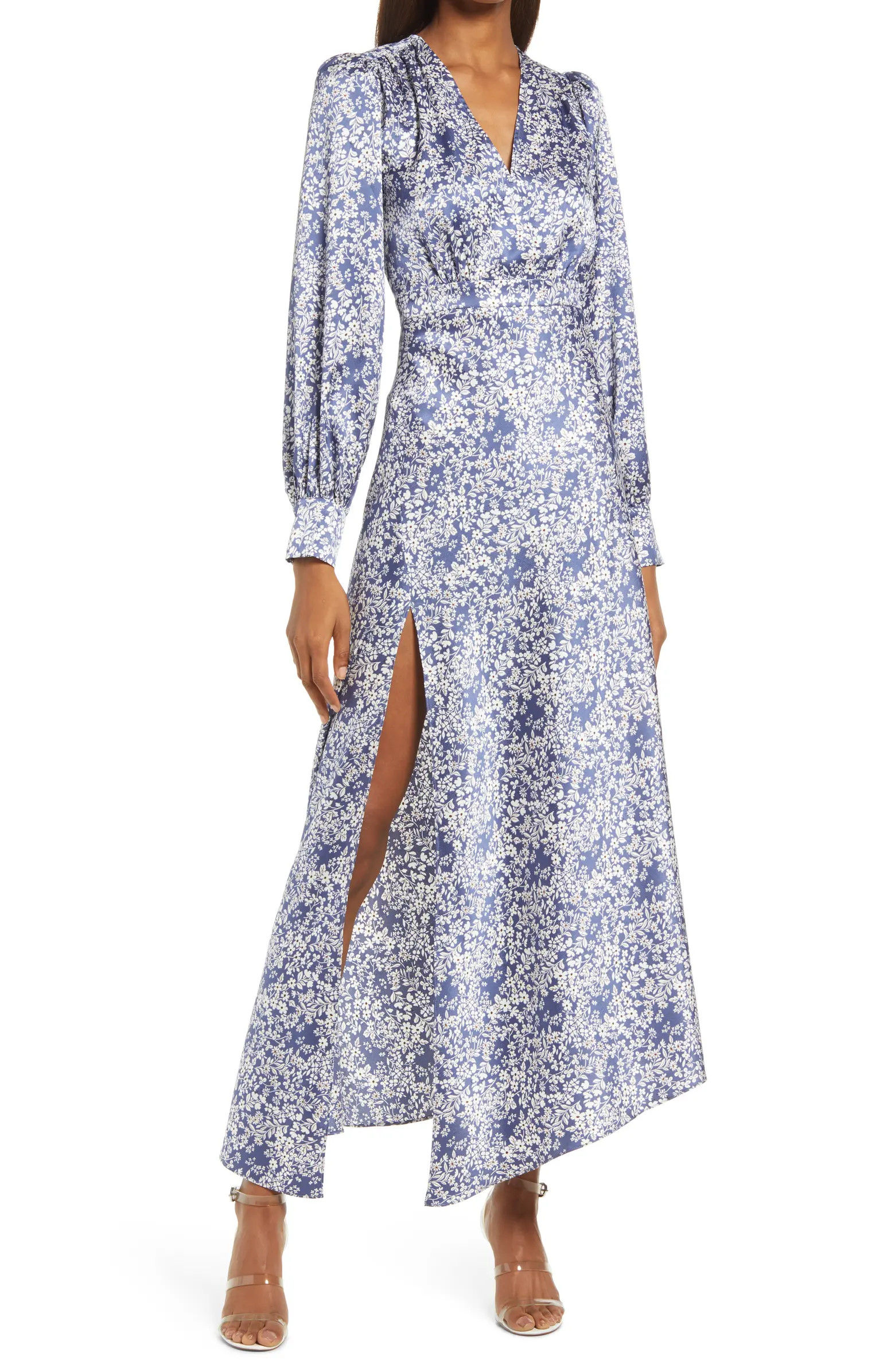 Floral Long Sleeve Satin Dress | Nordstrom