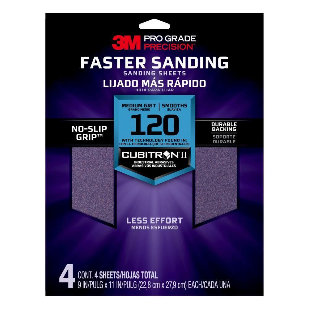 Pro Grade Precision 9 in. x 11 in. 120 Grit Medium Advanced Sanding Sheets (4-Pack) | The Home Depot