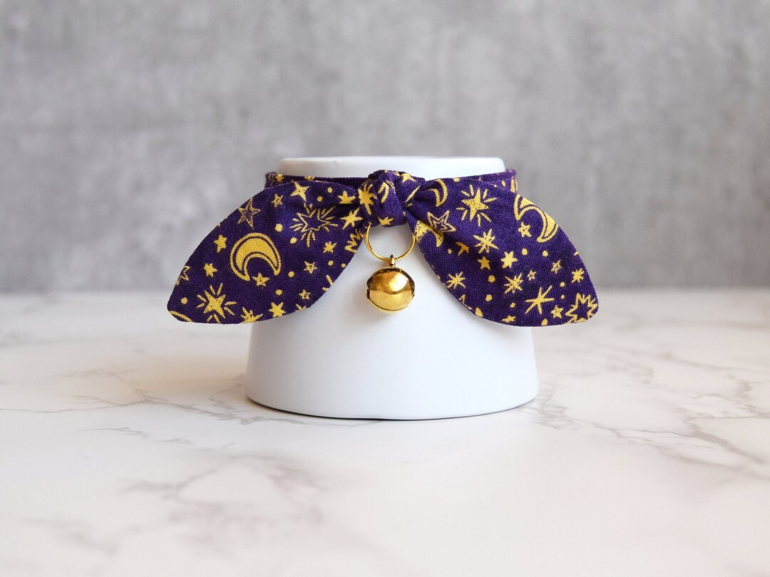 Purple Moon and Star Print Cat Breakaway Collar with Bow and Bell - Dark Purple Witchy Cat and Ki... | Etsy (US)