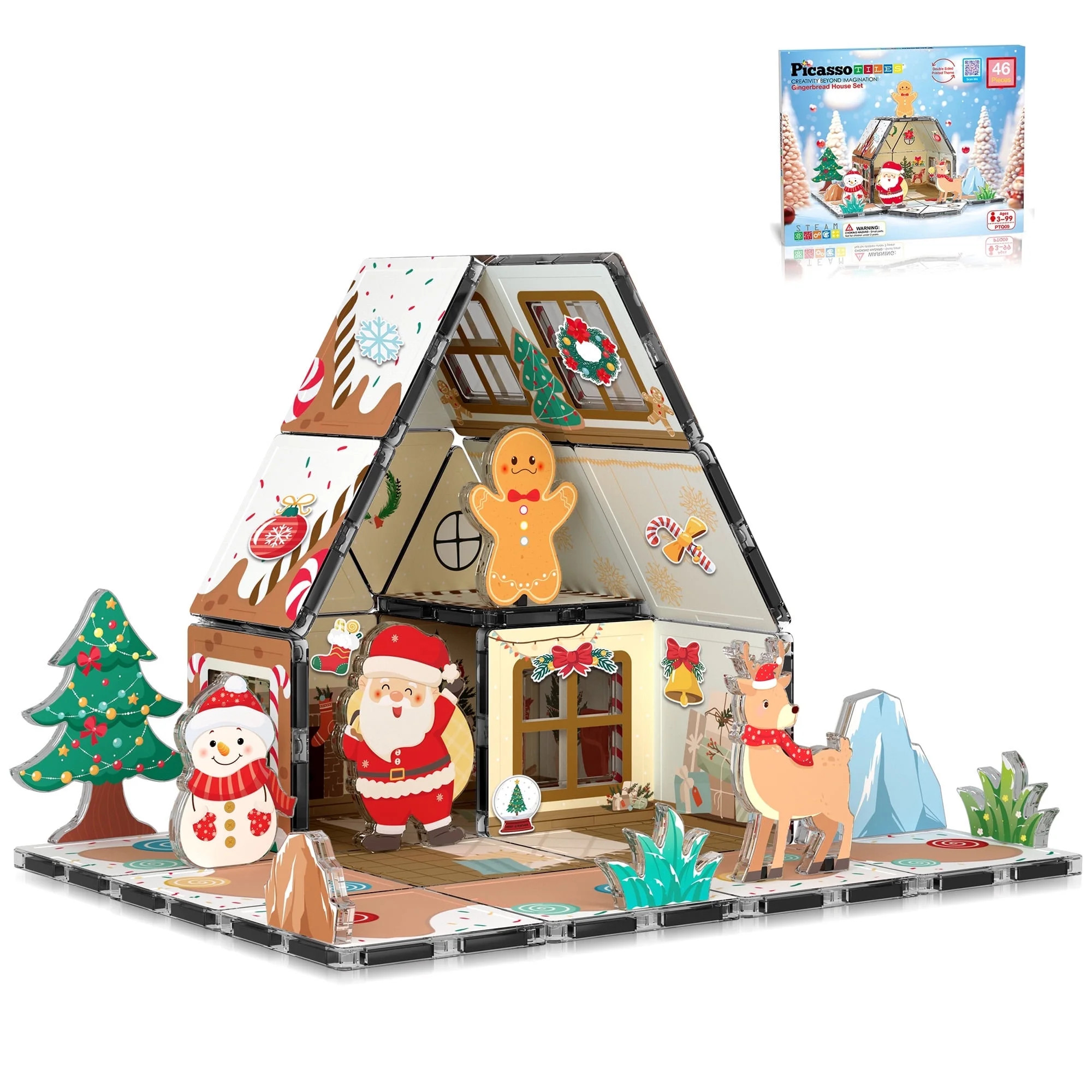 PicassoTiles 46 PC Gingerbread House Themed, Magnetic Tiles, Magnetic Building Blocks for Kids, M... | Walmart (US)