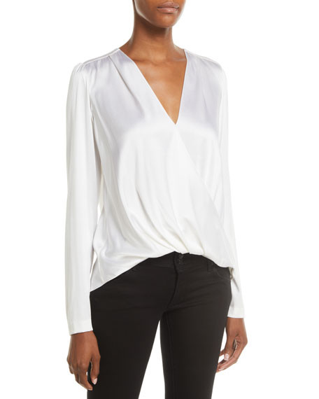 A.L.C.Harmon Draped Long-Sleeve Silk Top | Neiman Marcus