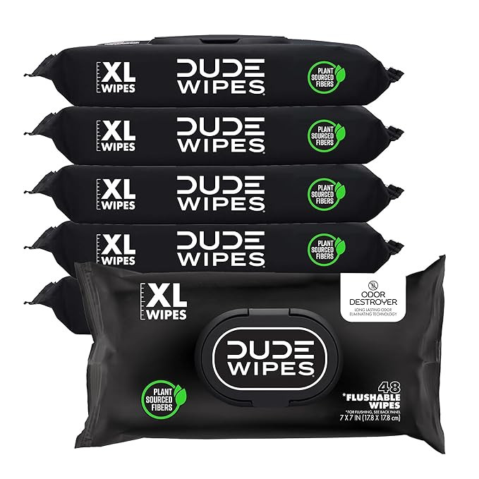 DUDE Wipes - Flushable Wipes for Adults - 6 Pack, 288 Wipes - Odor Destroyer XL Adult Wet Wipes -... | Amazon (US)