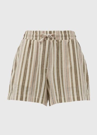 Khaki Stripe Linen Shorts - Size 8 | Matalan (UK)