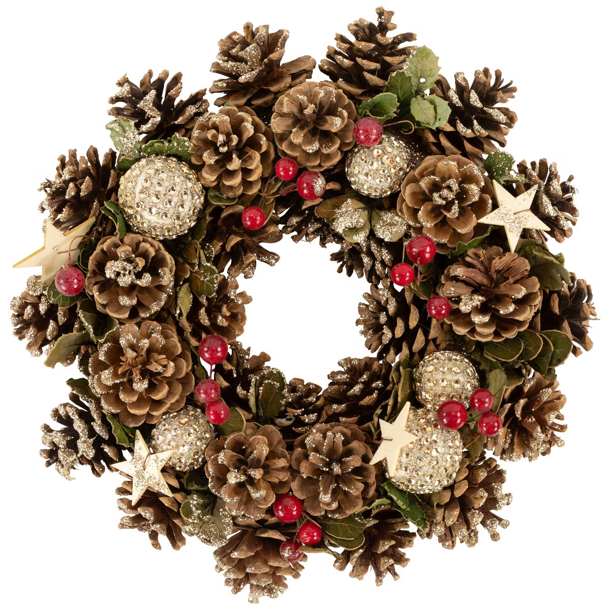 Northlight Glittered Pine Cone and Berry Artificial Christmas Wreath, 12-Inch, Unlit | Target