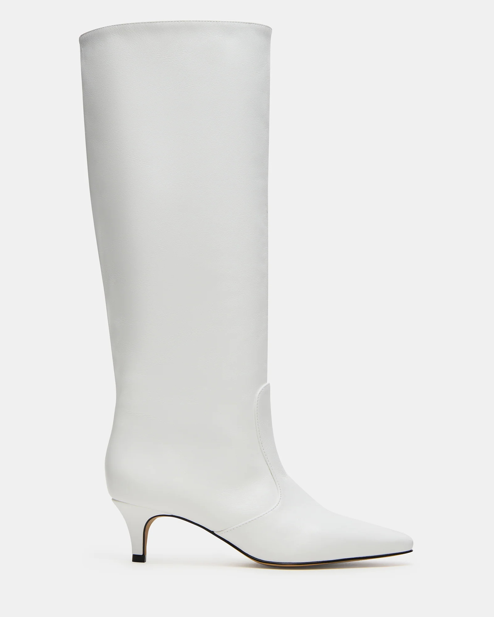 LANDER White Leather Knee-High Kitten Heel Women's Boot | Steve Madden (US)