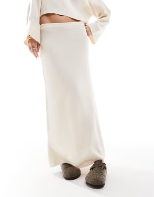ASOS DESIGN crew neck boxy jumper with wide cuff & a line maxi skirt co-ord in cream | ASOS (Global)